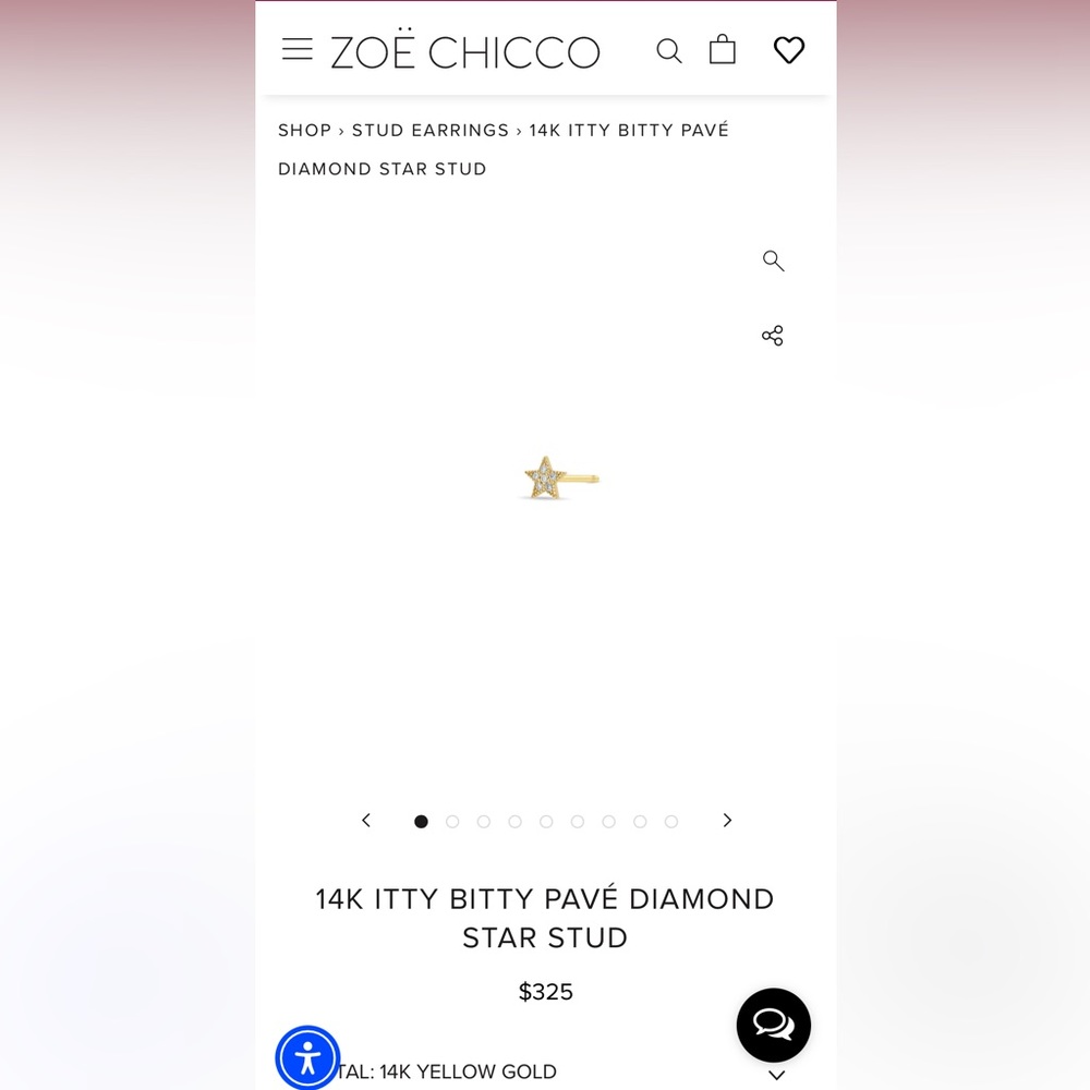 Zoe Chicco Diamond and 14k Yellow Gold Star Single Stud